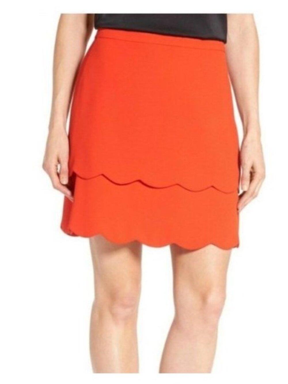 CeCe by Cynthia Steffens Scalloped Hem Mini Skirt in Red - 10